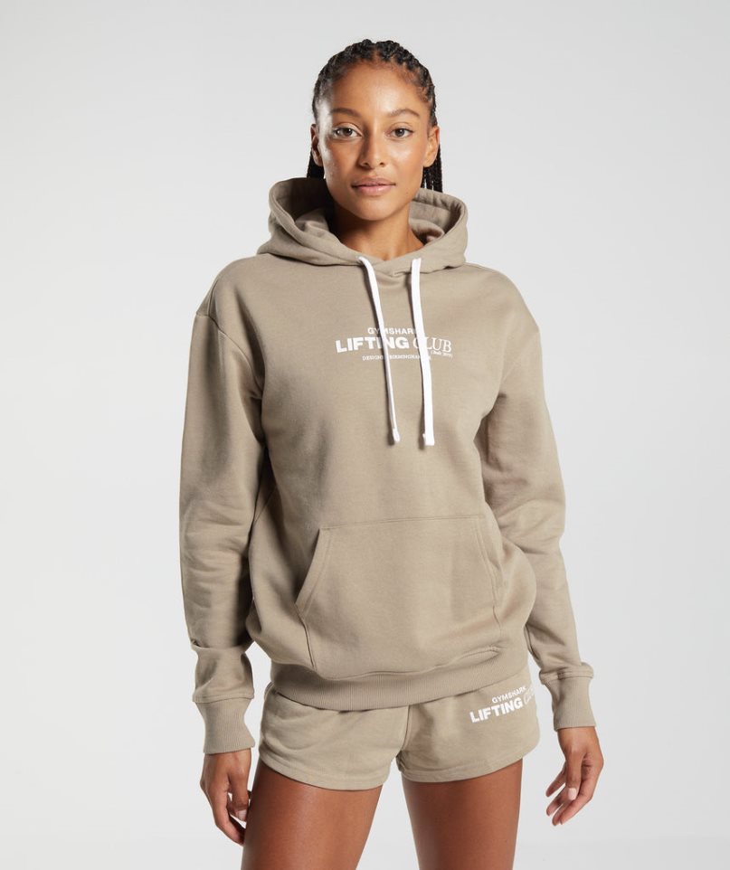 Women\'s Gymshark Social Club Oversized Hoodie Khaki | CA 51D0A6